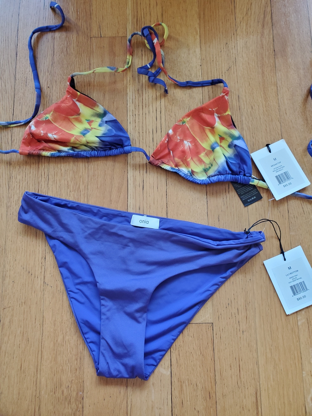 (nwt) Onia Floral Triangle Bikini Top with Purple Solid Bottom